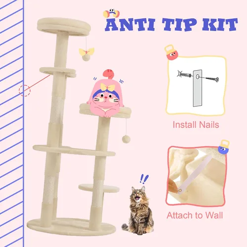 Miniatura 8 de Allewie - Árbol para gatos de 55.5 pulgadas para gatitos de interior/Perchas de felpa suave/Torre para gatos de varios niveles/Postes de sisal
