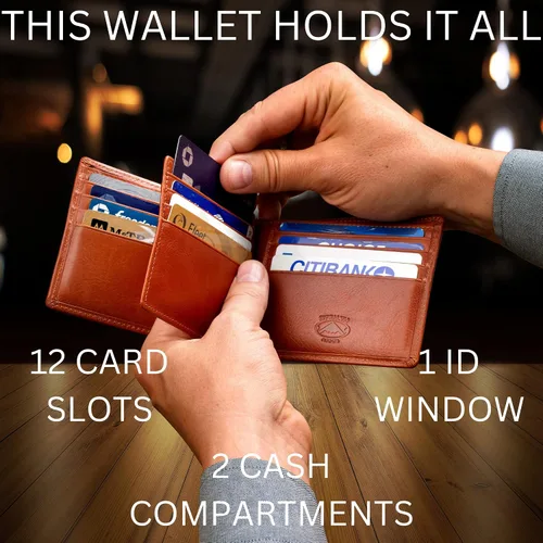 Miniatura 7 de Cartera plegable de piel Stealth Mode para hombre con ventana de identificación y bloqueo RFID
