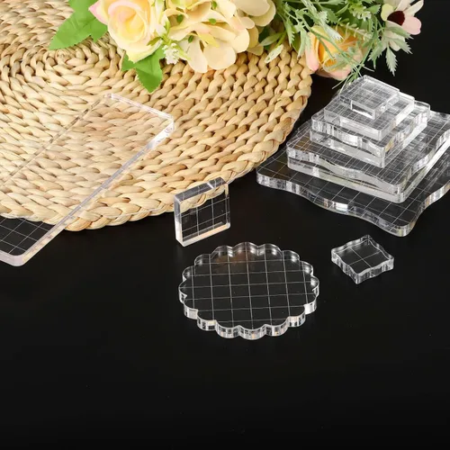 Miniatura 7 de PATIKIL Bloque de sello acrílico de 2 x 2 pulgadas, paquete de 2 bloques de estampado transparentes con líneas de cuadrícula, bloques de montaje