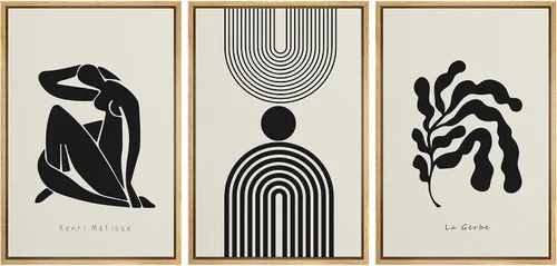 Miniatura 136 de SIGNLEADER Lienzo enmarcado para pared, juego de arte de collage de polígonos retro marrón tostado, ilustraciones con formas abstractas, arte