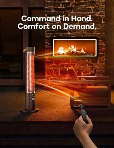 Miniatura 6 de Calentador de patio para uso en exteriores, calentador eléctrico infrarrojo para exteriores, calefacción instantánea de 1500 W, oscilación de 60