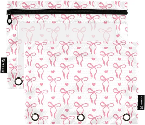 Miniatura 26 de Gredecor Estuche para lápices con 3 anillos con purpurina azul y rosa con cremallera, 2 unidades, organizador transparente para carpeta escolar