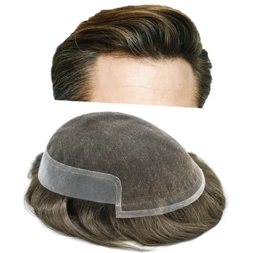 Miniatura 35 de Tupé para hombre, cabello humano real, suave encaje suizo frontal, tupé para hombres, sistema de cabello, extensiones capilar para hombre