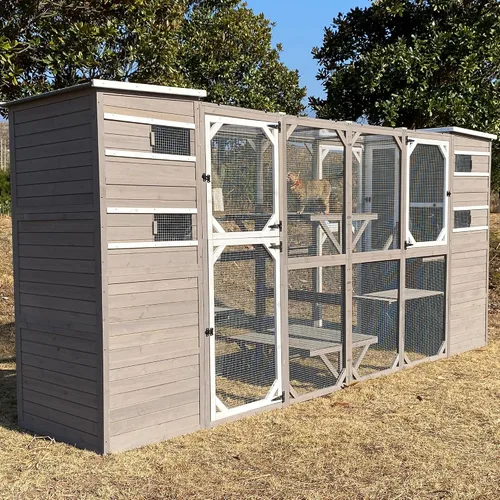 Miniatura 9 de Gowoodhut Catio grandes recintos para exteriores – Casa de madera para gatos resistente a la intemperie con múltiples plataformas y techo resistente