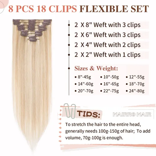 Miniatura 5 de Extensiones de cabello con clip, cabello humano Remy, extensiones de cabello largo lacio de una pieza con 5 clips, con gancho para colgar