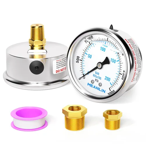 Miniatura 55 de MEANLIN MEASURE - Manómetro de acero inoxidable, relleno de líquido, esfera con cara de 2.5 pulgadas, NPT de 1/4 de pulgada, agua, aceite y gas