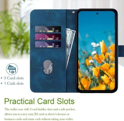 Miniatura 3 de Funda para Galaxy S21, tarjetero, correa para la muñeca, soporte, cierre magnético, funda con patrón de piel sintética, protección a prueba de Azul