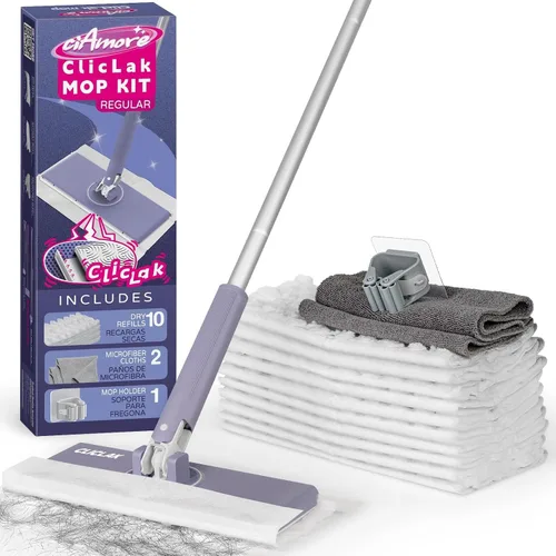 Trapeador de Polvo Desechable, Fijación y Remoción de Paño Sin Contacto al Instante, Compatible con Almohadillas Swiffer, Trapeador con Clip de