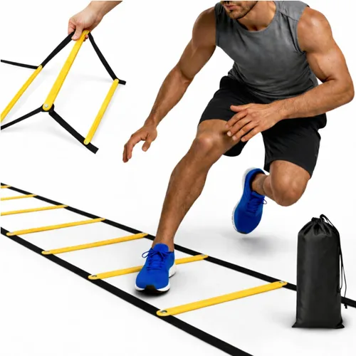 SOFTSOUL Escalera de agilidad sin enredos, 12 peldaños fijos, escalera de entrenamiento de velocidad resistente y juego de pies para ejercicios de