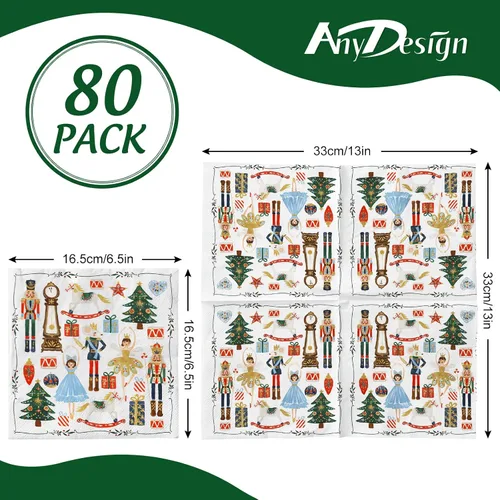 Miniatura 2 de AnyDesign Paquete de 80 servilletas de papel cascanueces desechables de acuarela cascanueces servilletas de Navidad decorativas para postres