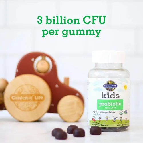 Miniatura 4 de Garden of Life Gomitas probióticas para niños, 3 mil millones de UFC, sabor a cereza, probióticos una vez al día sin azúcar para niños, probióticos