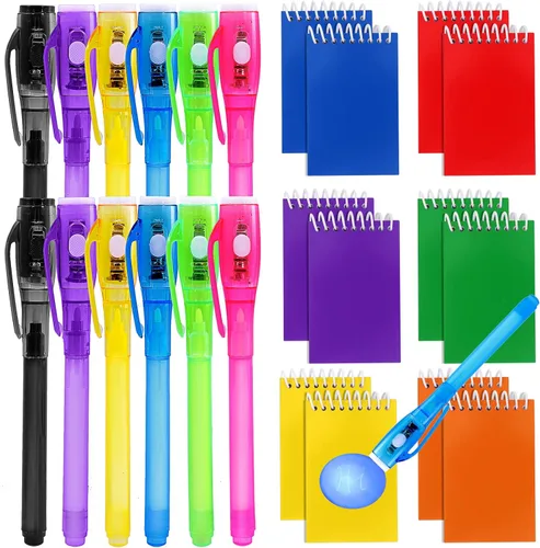 12 bolígrafos de tinta invisible y mini cuaderno, bolígrafo espía con luz UV para niños, bolígrafos de tinta que desaparecen para escribir mensajes