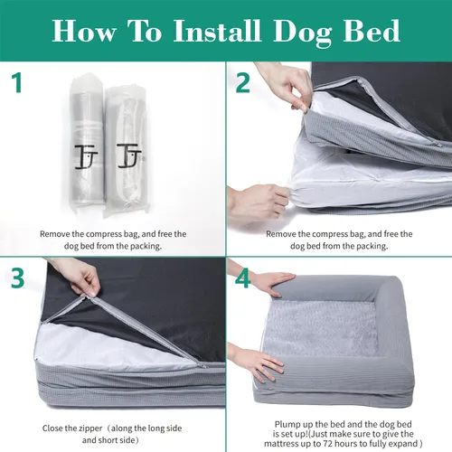 Miniatura 6 de TJSOULER Camas ortopédicas para perros grandes, tapete de espuma para mascotas forrado impermeable con funda extraíble y lavable y parte inferior