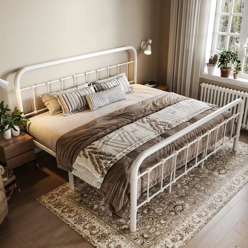 Miniatura 3 de Allewie Marco de Cama de Plataforma de Metal Tamaño King con Cabecero/Pie de Cama de Arte de Hierro Forjado Estilo Victoriano, No Requiere Somier