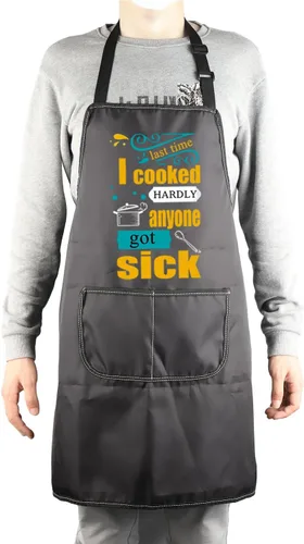 Miniatura 4 de MBMSO Delantal de chef casero, regalo inspirado en el chef Last Time I Cooked Hardly Anyone Got Sick Delantal con citas divertidas para amantes