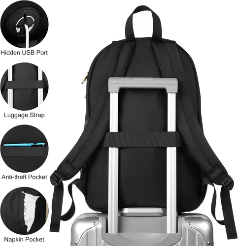 Miniatura 5 de Mochila para laptop para mujer, elegante mochila de trabajo para viajes, mochila de computadora de gran capacidad para 15.6 pulgadas, mochila Negro