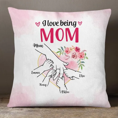 Miniatura 2 de Hands Holding Hand Floral Heart I Love Being Mom, Personalized Pillow, Gifts for Mom Mother from Kids Children Mothers Day Option 1
