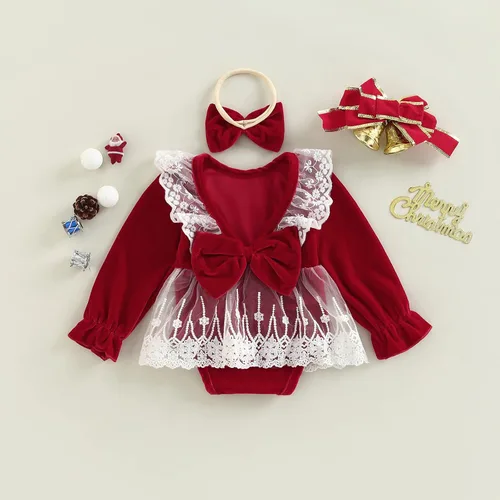 Miniatura 17 de Mameluco de Navidad para niñas recién nacidas, falda de malla de terciopelo rojo, traje de primera Navidad, regalo de Navidad