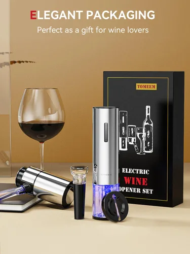 Miniatura 3 de Juego de regalo de vino eléctrico recargable, aireador, tapones de vacío, cortador de papel de aluminio y abridor de botellas para bar en casa