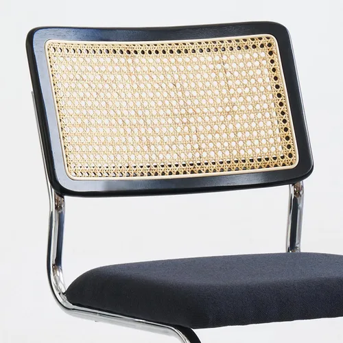 Miniatura 5 de GrandNoor Juego de 2 sillas de comedor de ratán negro con cromo, sillas de cocina de madera modernas de mediados de siglo, sillas de comedor