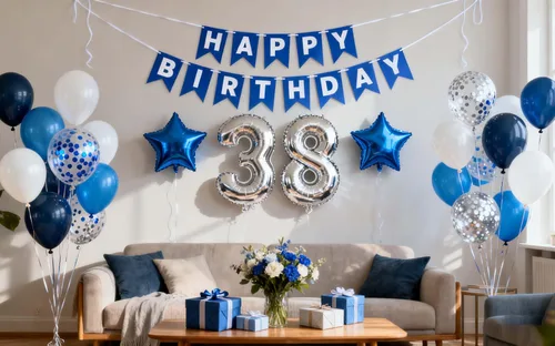 Miniatura 8 de Decoración de fiesta de cumpleaños número 33, color azul y plateado para hombres, pancarta de feliz cumpleaños número 33, globos de papel de 33rd