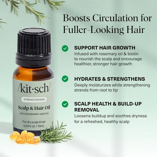 Miniatura 2 de Kitsch Aceite de romero para el crecimiento del cabello – Aceite para el cabello con biotina, ricino y jojoba – Aceite de cuero cabelludo prelavado
