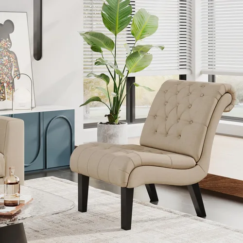Miniatura 12 de Alunaune Silla de sala de estar, silla decorativa moderna, tapizada sin brazos, silla de dormitorio, sofá y respaldo de tela, sillón reclinable