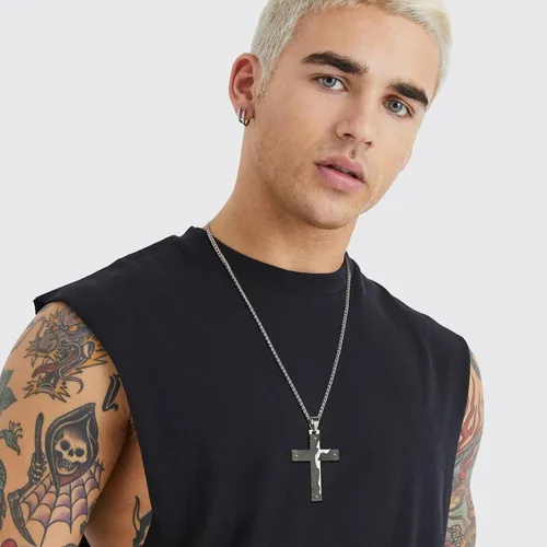 Miniatura 2 de Hzman - Collar con pendiente para rezo de crucifijo de Jesucristo, de acero inoxidable, para hombres