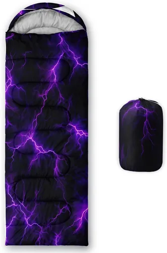 Miniatura 30 de QOOMO Saco de dormir para camping, 3 estaciones, clima cálido y fresco, ligero, saco de dormir impermeable para adultos y niños, viajes y al aire
