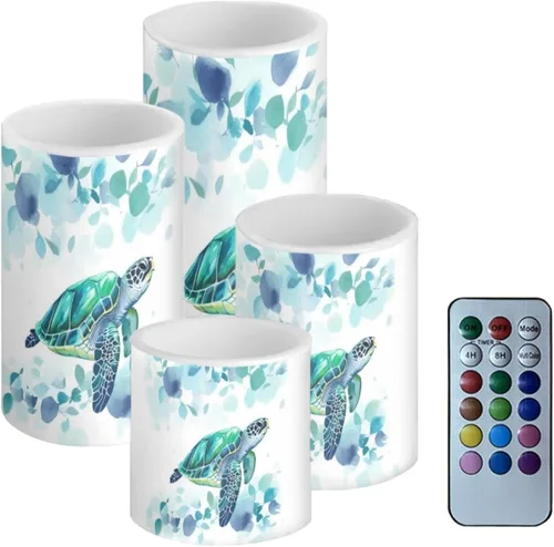 Miniatura 32 de Velas LED parpadeantes operadas por batería, juego de 4 con control remoto y temporizador, velas de llama danzante, velas de pilar para mesa, Playa