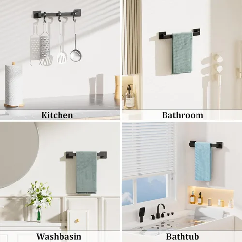 Miniatura 7 de Alise Toallero negro, toallero de 16 pulgadas para baño, toallero de acero inoxidable SUS304 montado en la pared, colgador de toallas resistente