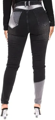 Miniatura 2 de vanberfia - Pantalones elásticos de cintura media para mujer diseño retazos de mezclilla