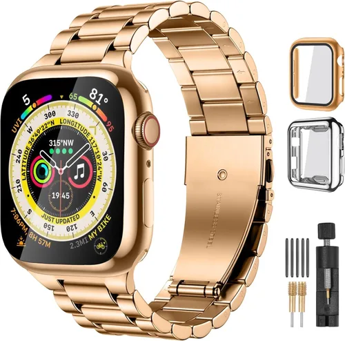 Miniatura 28 de Lerobo Compatible con Apple Watch Band de 1.732 in 1.654 in 1.575 in 1.496 in 1.614 in 1.772 in 150.9 ft 1.929 in, correa de metal de acero