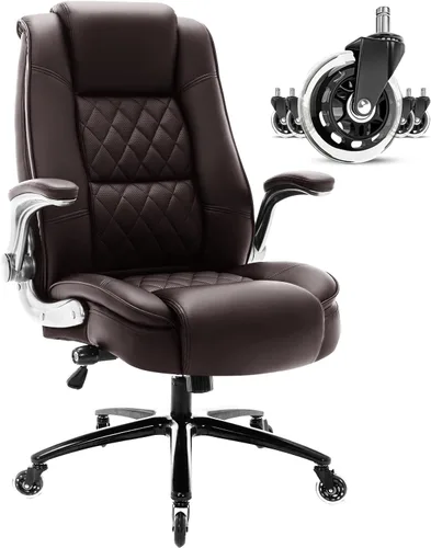Miniatura 14 de EZAKI Silla de oficina con respaldo alto, brazos abatibles, silla ejecutiva de escritorio para computadora, soporte lumbar integrado, acolchado Beige