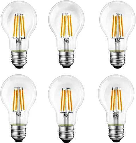 Miniatura 10 de Bombillas LED E26, equivalente a 40 W, 4000 K, bombilla de filamento LED clásico de vidrio transparente A19, no regulable, paquete de 6 4000 K