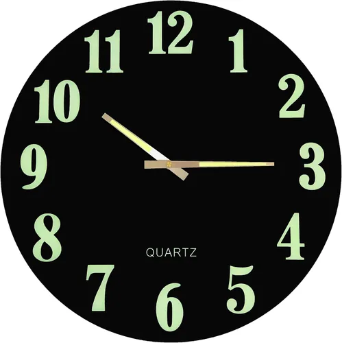 Miniatura 9 de Lulu Decor, Reloj de pared delgado de 18 pulgadas con esfera moderna de cristal negro, manecillas que brillan en la oscuridad y números arábigos