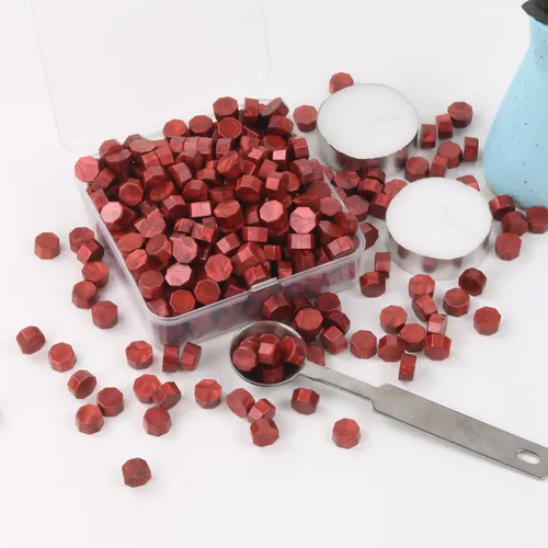 Miniatura 2 de Juego de 300 cuentas de cera de sellado rojo vino para sello de cera con velas y cuchara de fusión, perfecto para tarjetas de Navidad, sobres