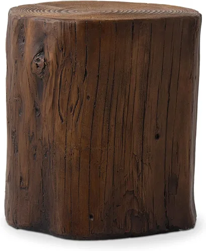 Miniatura 11 de HOMPUS Mesa auxiliar de hormigón para exteriores, mesa decorativa redonda moderna de tocón de árbol, soporte para maceta, taburete de jardín