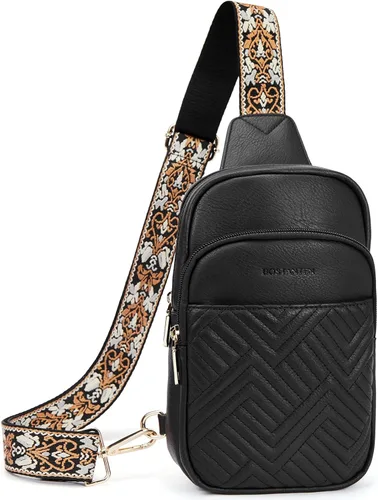 Miniatura 14 de BOSTANTEN Bolso bandolera acolchado, bolsos cruzados para mujer, bolso cruzado de cuero, riñonera con correa de guitarra ajustable