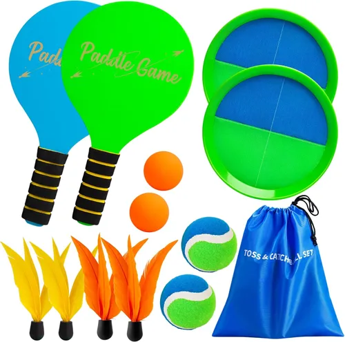 Miniatura 8 de TEILLNET Juego de bolas de remo, juegos al aire libre para adultos y familia, juegos de bádminton para patio trasero con 4 raquetas, 4 bolas 8