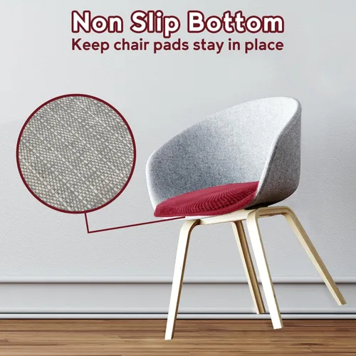 Miniatura 5 de Cojines para Sillas de Cocina Vino Rojo Antideslizantes de Espuma para Oficina, Cojines para Asientos Lavables, Almohadillas Gruesas y Suaves, Rojo