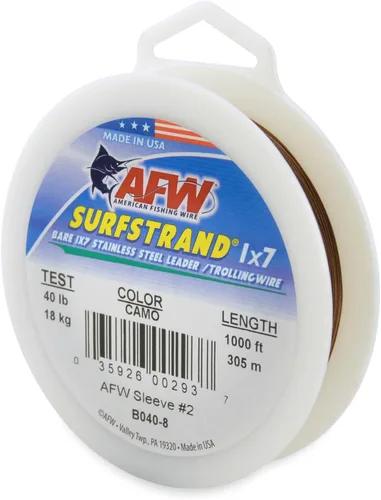 Miniatura 55 de Surfstrand Bare 1x7 Cable Líder de Acero Inoxidable - Línea Líder de Pesca para Agua Salada, 20lb Test - 325lb Test en Brillante, Camuflaje