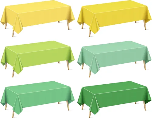 Miniatura 25 de Mantel rectangular de la serie azul y verde, 4 piezas, 54 x 72 pulgadas, color sólido, impermeable y a prueba de derrames, mantel de plástico