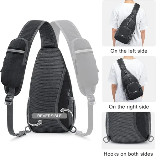 Miniatura 5 de G4Free Bolso bandolera RFID, mochila cruzada para el pecho, bolso de hombro para senderismo al aire libre Gris oscuro