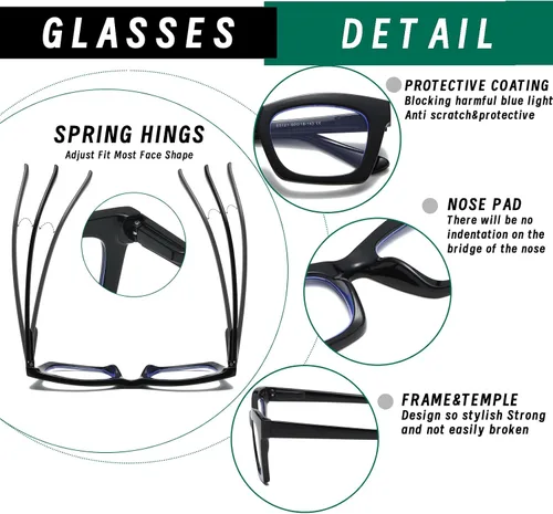 Miniatura 4 de Hubeye Lentes de lectura estilo Oprah para mujeres, gafas de lectura estilo stylis con bloqueo de luz azul y bisagra de resorte 2-Negro/Verde