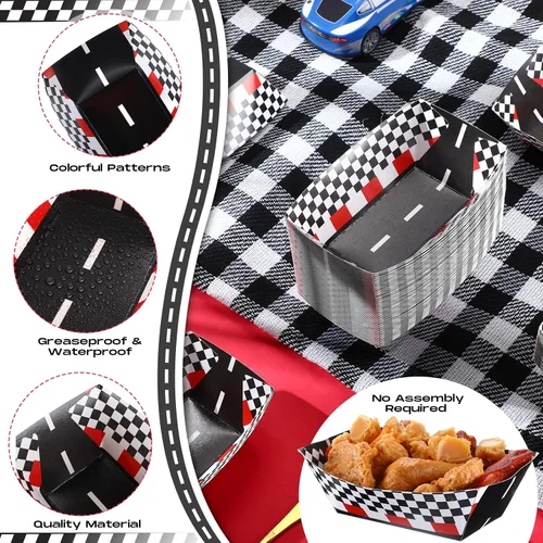 Miniatura 3 de Havawish 50 bandejas de papel de carreras, bandejas de comida a cuadros para nachos, desechables, para fiestas de carreras, barco, bandeja de servir