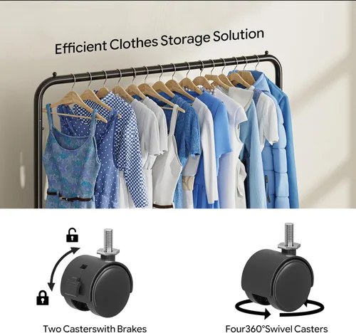 Miniatura 4 de Simple Trending - Perchero de ropa estándar con estantes de almacenamiento, organizador de ropa rodante sobre ruedas para colgar ropa, Negro