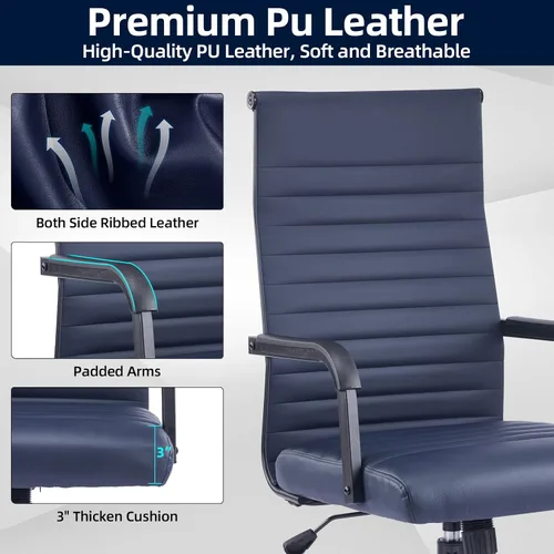 Miniatura 4 de Silla de oficina, ergonómicas ejecutivas para sala de conferencias, silla de escritorio de cuero acanalado con soporte lumbar, silla giratoria