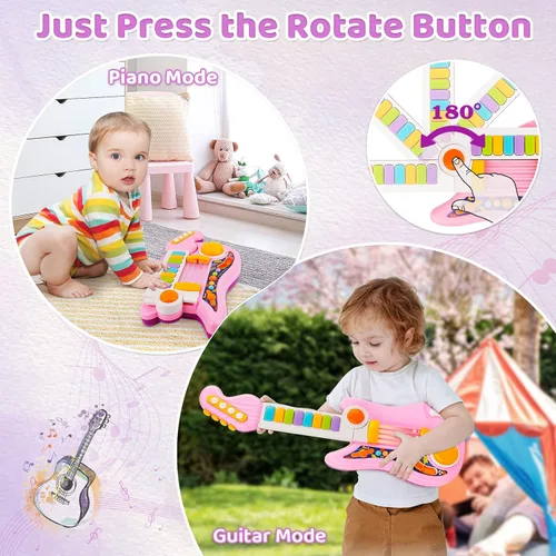 Miniatura 3 de Guitarra para niños 2 en 1 Instrumentos musicales para niños Piano para niños pequeños Juguete de guitarra eléctrica con correa Juguetes musicales