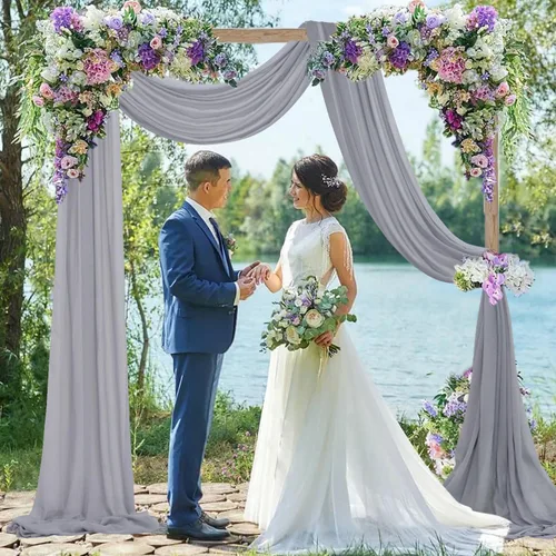 FUHSY Tela de Drapeado para Arco de Boda Gris Cortinas Transparentes 2 Paneles 20 Pies Cortinas de Gasa para Telón de Fondo Cortina Swag para